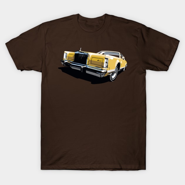 1970s Lincoln Continental in gold T-Shirt by candcretro